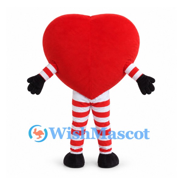 Heart Mascot Costume in Red with Striped Arms and Legs