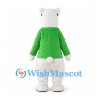 Bear Mascot Costume in White with Green Jacket and Yellow Tie