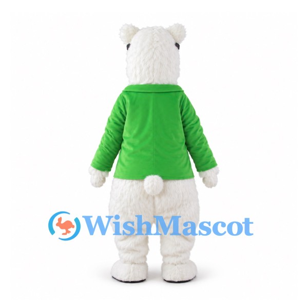 Bear Mascot Costume in White with Green Jacket and Yellow Tie