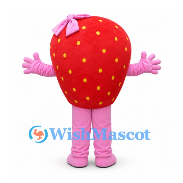 Strawberry Girl Mascot Costume with Pink Bow and Red Fruit Body
