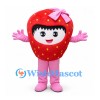 Strawberry Girl Mascot Costume with Pink Bow and Red Fruit Body
