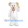 Bear Mascot Costume in White with Cream Ears and Pink Bow