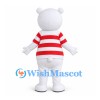 Bear Mascot Costume in White with Red Striped Shirt