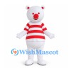 Bear Mascot Costume in White with Red Striped Shirt