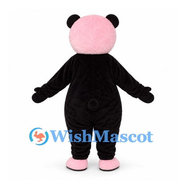 Panda Mascot Costume in Pink and Black with Heart Belly