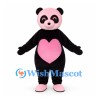 Panda Mascot Costume in Pink and Black with Heart Belly