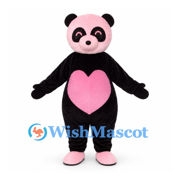 Panda Mascot Costume in Pink and Black with Heart Belly