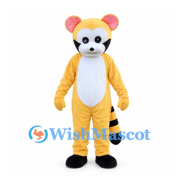 Raccoon Mascot Costume in Yellow with Striped Tail