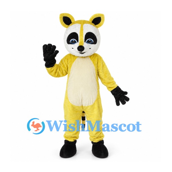 Raccoon Mascot Costume in Yellow with Black Eye Patches