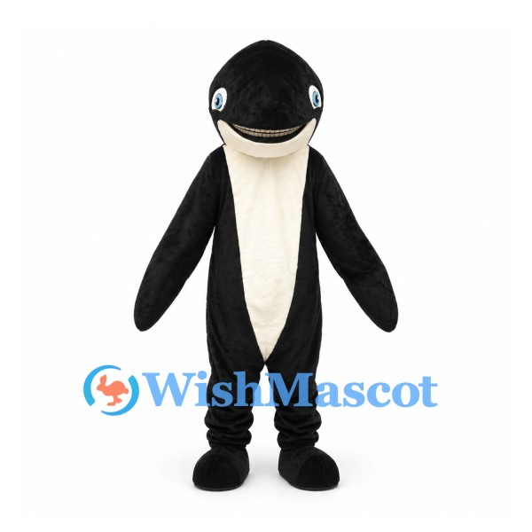 Whale Mascot Costume in Black with Cream Belly