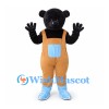 Bear Mascot Costume in Black with Orange Overalls
