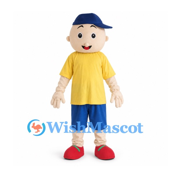 Boy Mascot Costume with Yellow Shirt and Blue Shorts