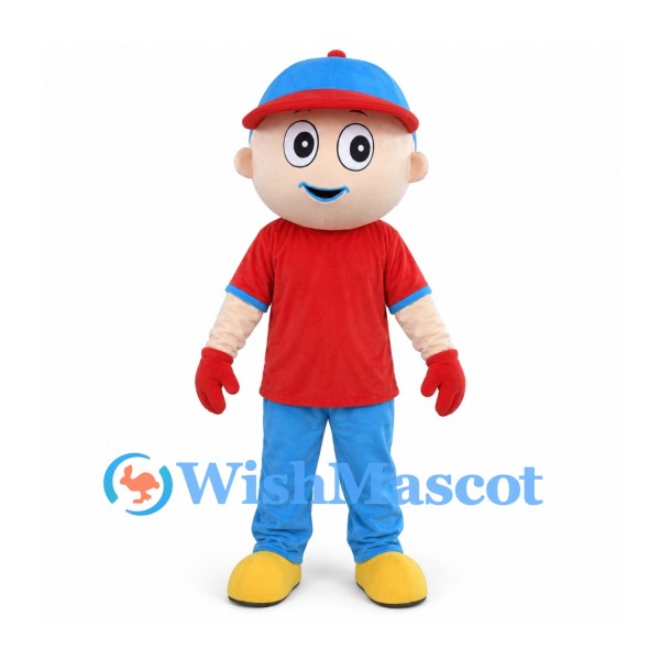 Boy Mascot Costume with Red Shirt and Blue Cap