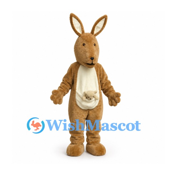 Kangaroo Mascot Costume in Brown with Baby Joey Pouch