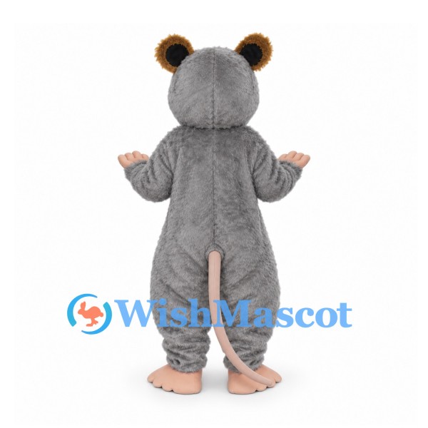 Mouse Mascot Costume in Gray with Long Pink Tail