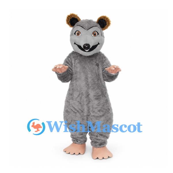Mouse Mascot Costume in Gray with Long Pink Tail