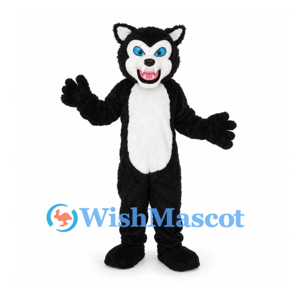 Cat Mascot Costume in Black and White with Blue Eyes
