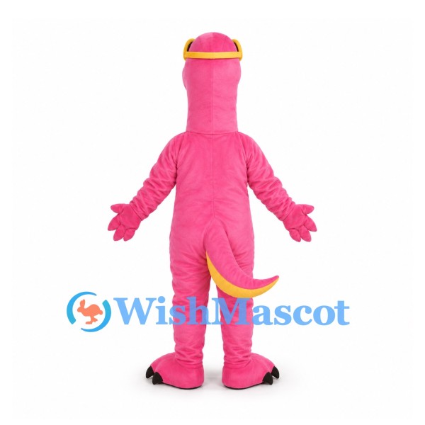 Dinosaur Mascot Costume in Pink with Yellow Belly and Sunglasses
