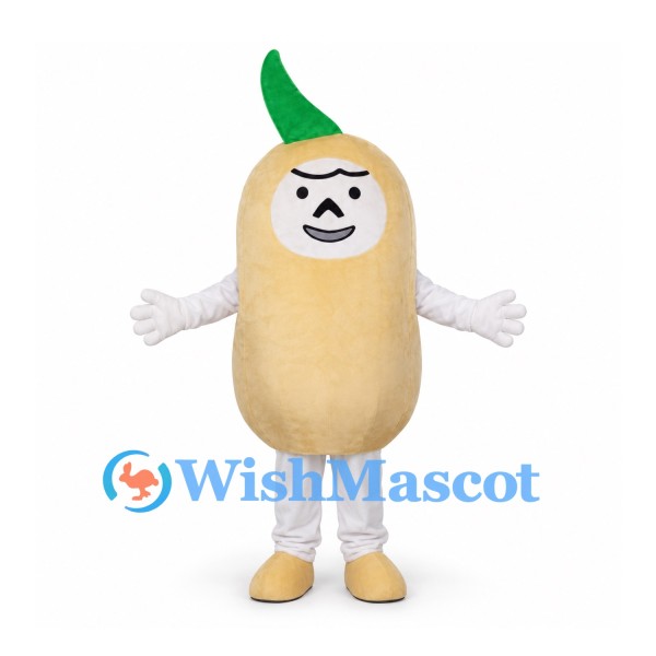 Vegetable Character Mascot Costume in Cream with Green Leaf