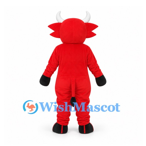 Bull Mascot Costume in Red with White Horns