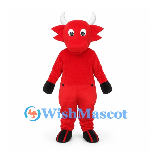 Bull Mascot Costume in Red with White Horns