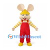 Rabbit Builder Mascot Costume with Yellow Hard Hat and Red Overalls