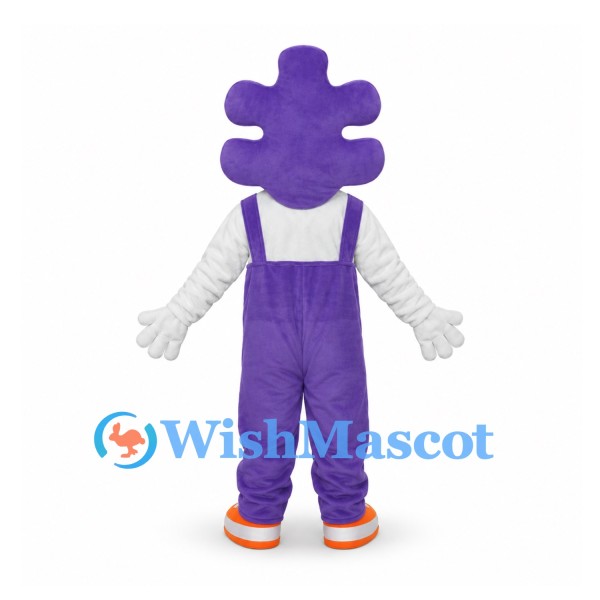 Puzzle Piece Mascot Costume in Purple with Overalls