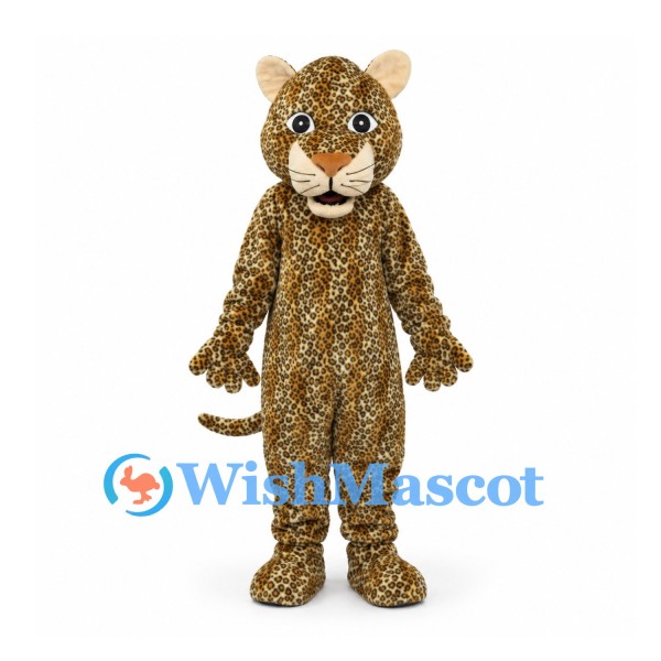 Leopard Mascot Costume with Brown Spotted Body and Long Tail