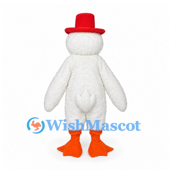 Duck Mascot Costume in White with Red Top Hat
