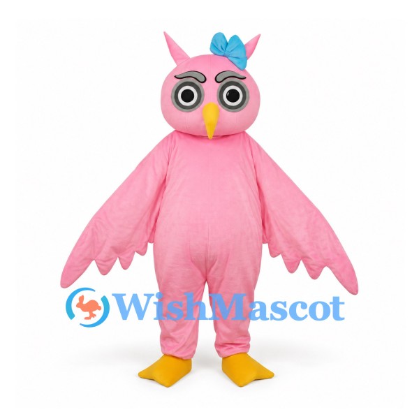 Owl Mascot Costume in Pink with Blue Head Tuft