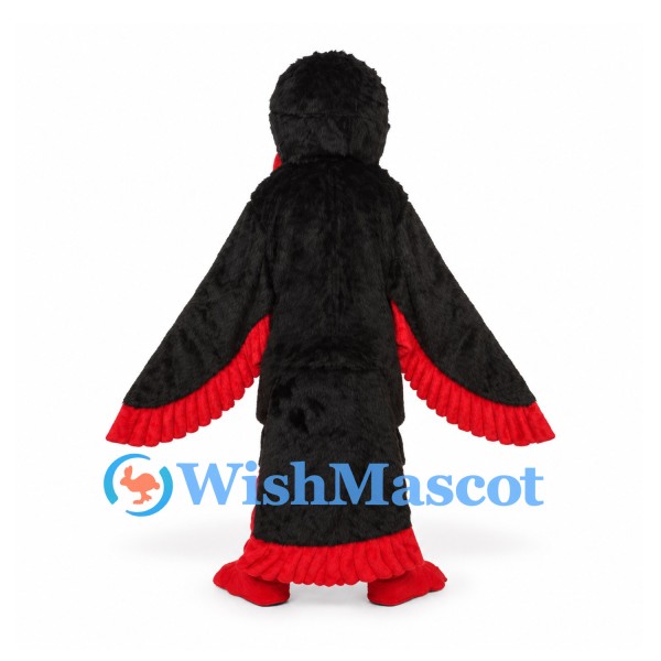 Turkey Mascot Costume in Black with Red Head and Wing Trim