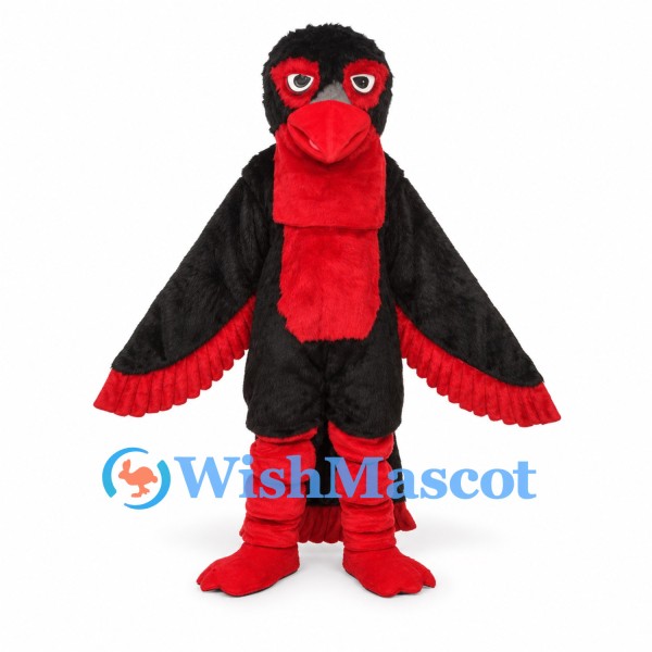 Turkey Mascot Costume in Black with Red Head and Wing Trim