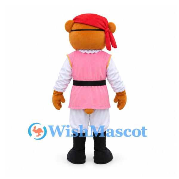 Pirate Bear Mascot Costume with Pink Vest and Red Bandana