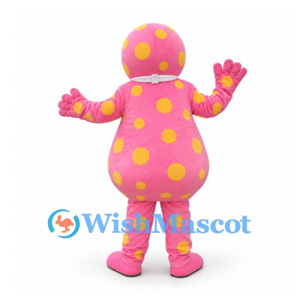 Clown Mascot Costume in Pink with Yellow Polka Dots