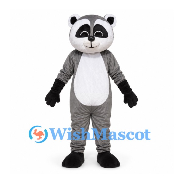 Raccoon Mascot Costume in Gray with Striped Tail