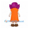 Girl Mascot Costume with Purple Hair and Orange Dress