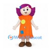 Girl Mascot Costume with Purple Hair and Orange Dress