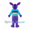 Donkey Mascot Costume in Purple with Blue Striped Shirt