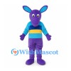 Donkey Mascot Costume in Purple with Blue Striped Shirt