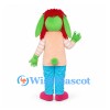 Rabbit Character Mascot Costume in Green with Red Hair and Blue Pants