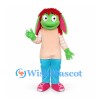 Rabbit Character Mascot Costume in Green with Red Hair and Blue Pants