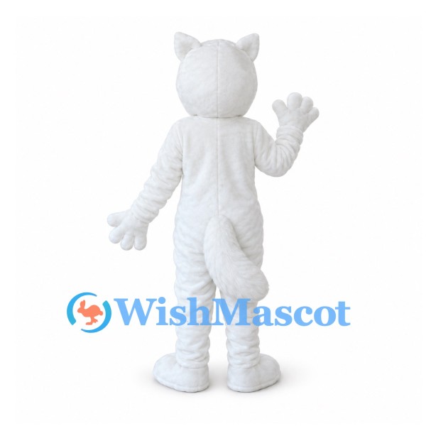Arctic Wolf Mascot Costume in White with Bushy Tail