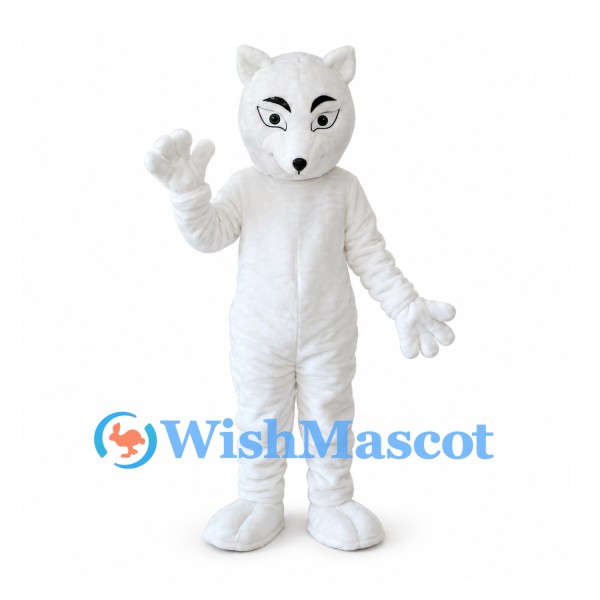 Arctic Wolf Mascot Costume in White with Bushy Tail