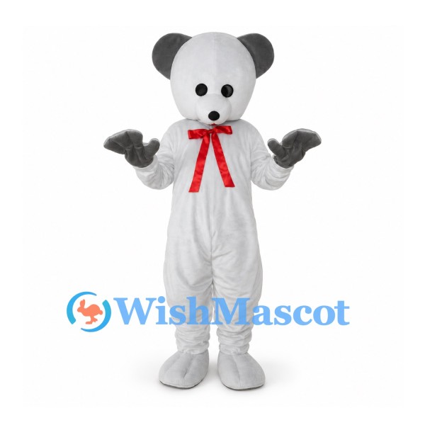 Koala Mascot Costume in Gray with Red Neck Bow