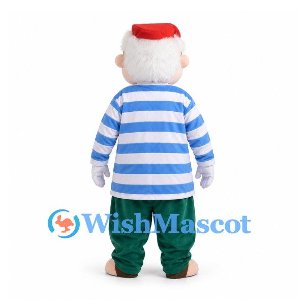 Sailor Mascot Costume with Red Cap and Blue Striped Shirt