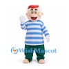 Sailor Mascot Costume with Red Cap and Blue Striped Shirt