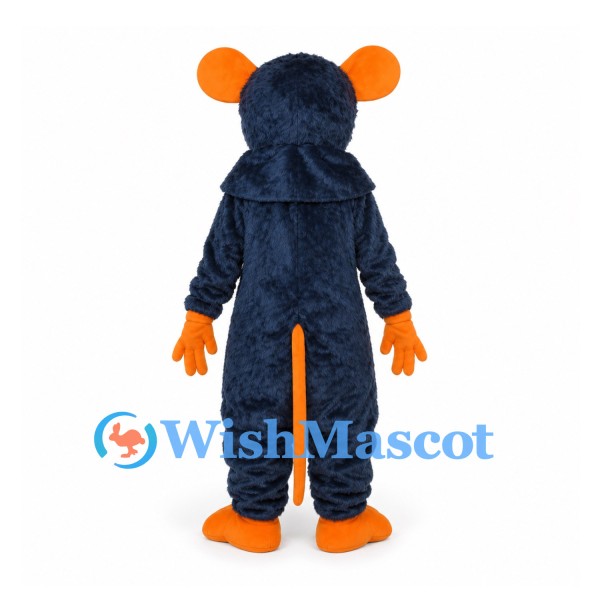 Mouse Mascot Costume in Navy Blue with Orange Ears and Tail