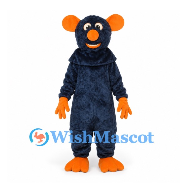 Mouse Mascot Costume in Navy Blue with Orange Ears and Tail