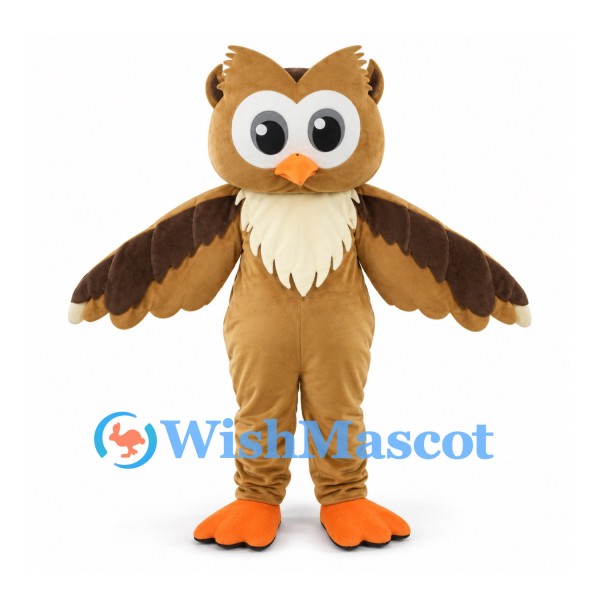 Owl Mascot Costume in Brown with Cream Chest