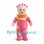 Doll Mascot Costume with Pink Overalls and Yellow Patches